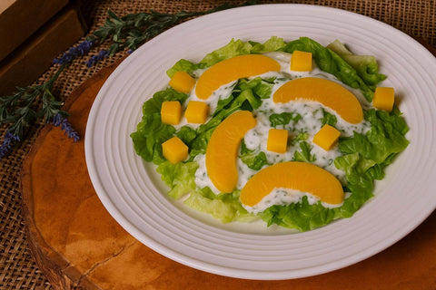 Peach Mango Salad with Fruity Vinaigrette Dressing